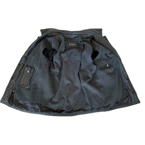 GUESS Matrix Vibes black leather coat mens medium jacket zip out lining - Picture 3 of 8